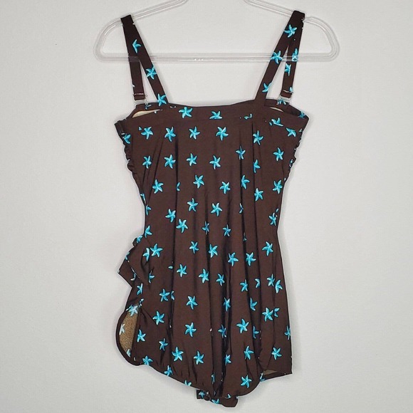 Paradise Bay Swimsuit One Piece Bathing Suit Brown Starfish Size 16 - Picture 3 of 9